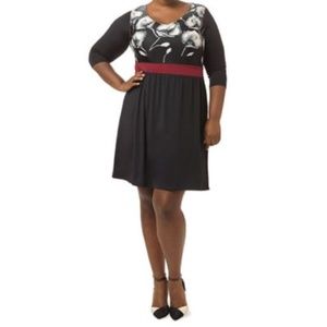 Floral Dress 2X Black Red Polyester NWOT